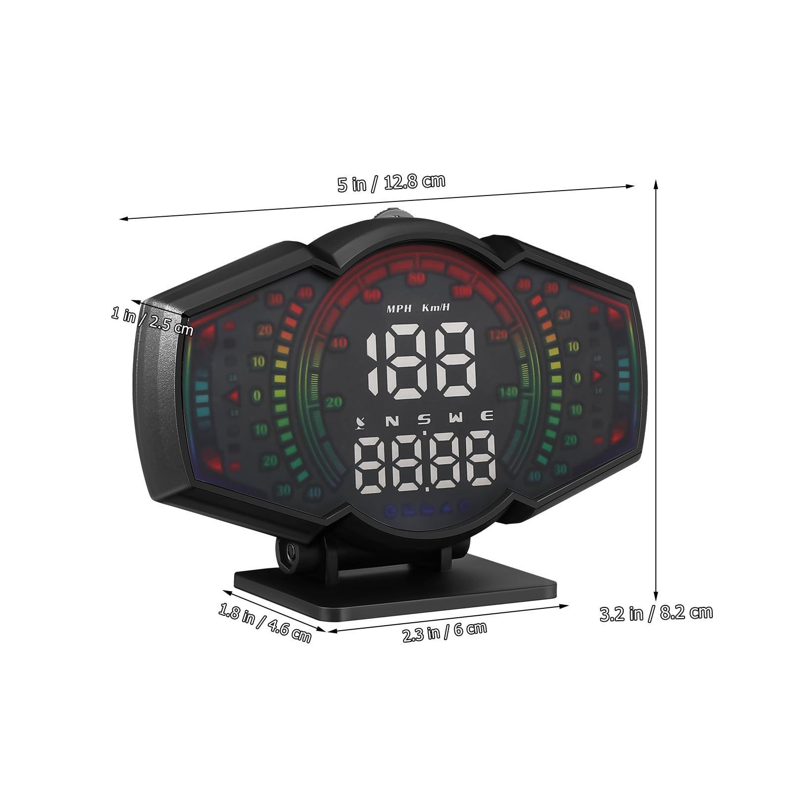 Display Head-up Gps per Auto con Tachimetro Digitale, Inclinometro Integrato, Materiale Abs Pc, per Guida Notturna e Viaggi Lunghi