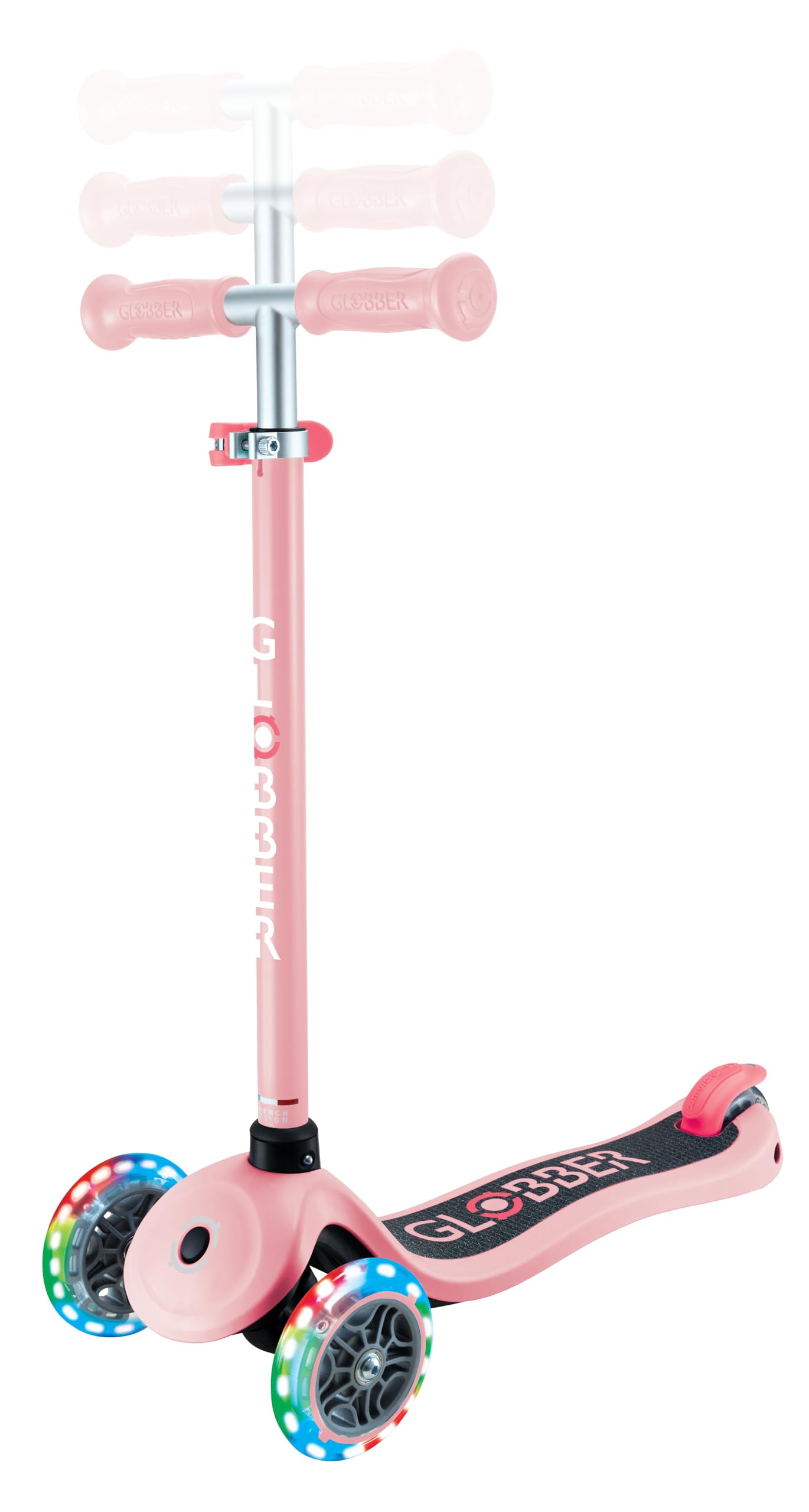 GLOBBER Primo Lights – Tretroller Kinder, 120/80 mm, ABEC 9, 3-rädrig, höhenverstellbar, LED-Leuchtrollen