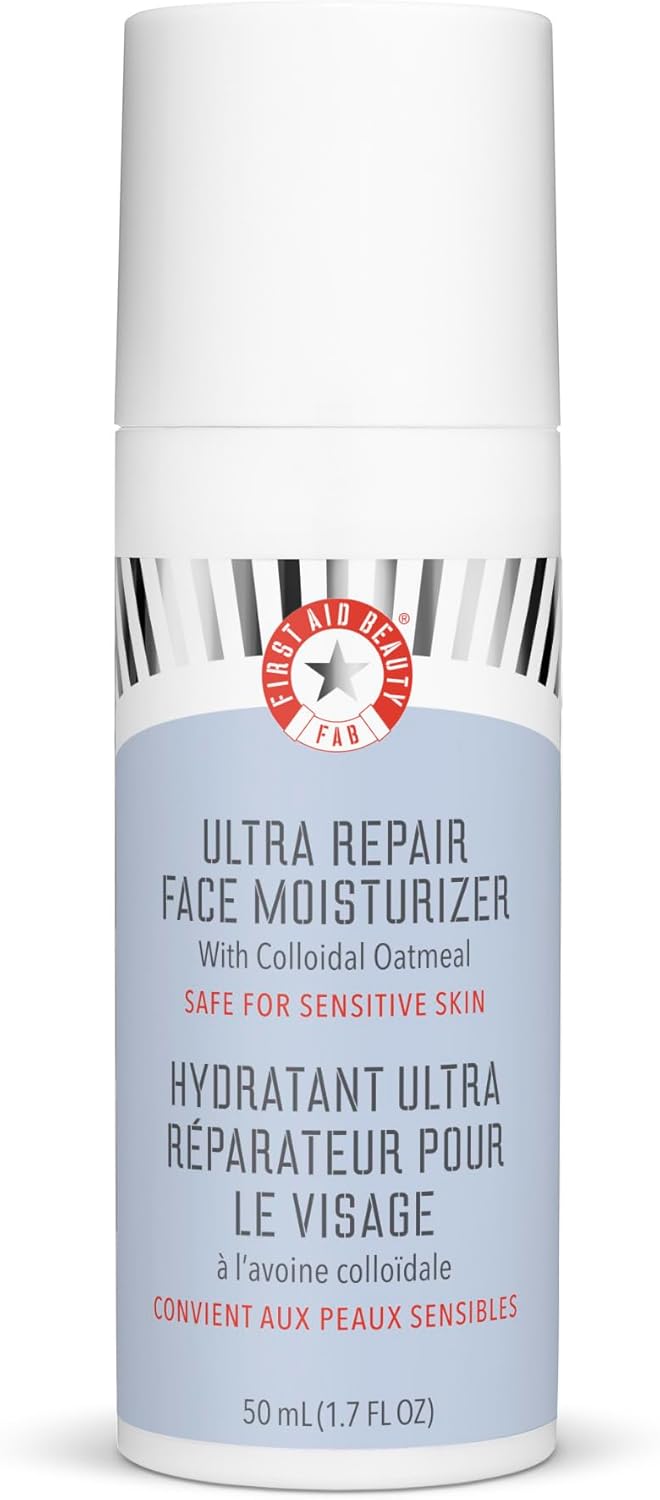 First Aid Beauty – Ultra Repair Face Moisturizer, Soothing Face Colloidal Oatmeal, Everyday Lightweight Non-Comedogenic Formula Helps Soften Skin with Ceramides and Shea Butter, 1.7 oz