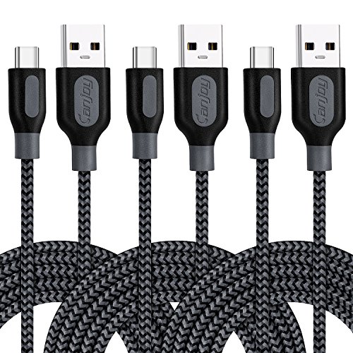 Canjoy USB Type C Cable, 3 Pack 10ft Braided Type C Charger Fast Charging Cord Compatible Samsung Galaxy S10 S10+ S10e S8 S9 Plus Note 8 9, LG V20 G5 G6 V30 (Grey)