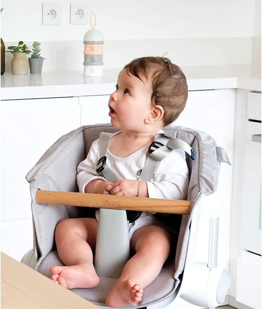 BÉABA, Coussin pour Chaise Haute Bébé, Compatible Chaise Haute Up and Down, Ergonomique, Ultra Confortable, Pratique, Facile d'entretien, Grey
