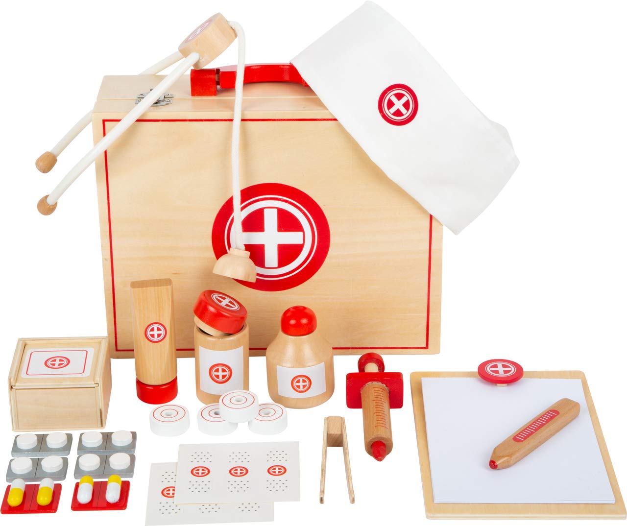 small foot Arztkoffer Naturholz, Arzt-Spielset, mit vielen Zubehörteilen, Rollenspiel ab 3 Jahren, 11695
