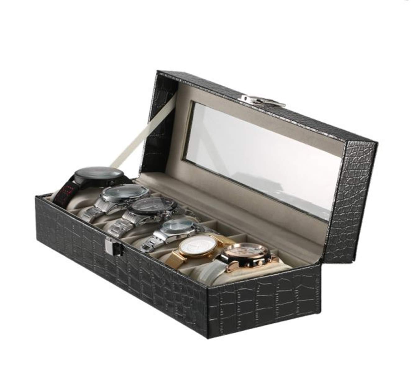 Kiwilon Luxury Leather Finish Glass Top 6 Slot Watch Organizer Box ( Watches Storage Case ) (B0857DCWDT) Amazon Price History, Amazon Price Tracker