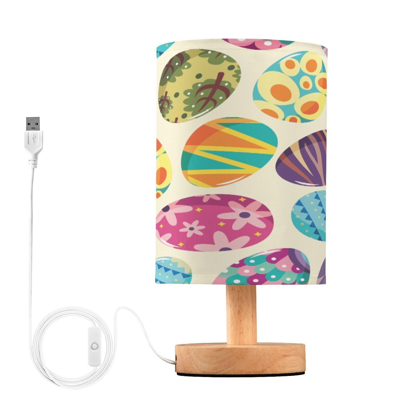 SDMKA Easter Egg Pattern Bedside Table Lamp for Bedroom, Minimalist Nightstand Lamp with Round Fabric Shade for Living Room, Office, No Bulb Required