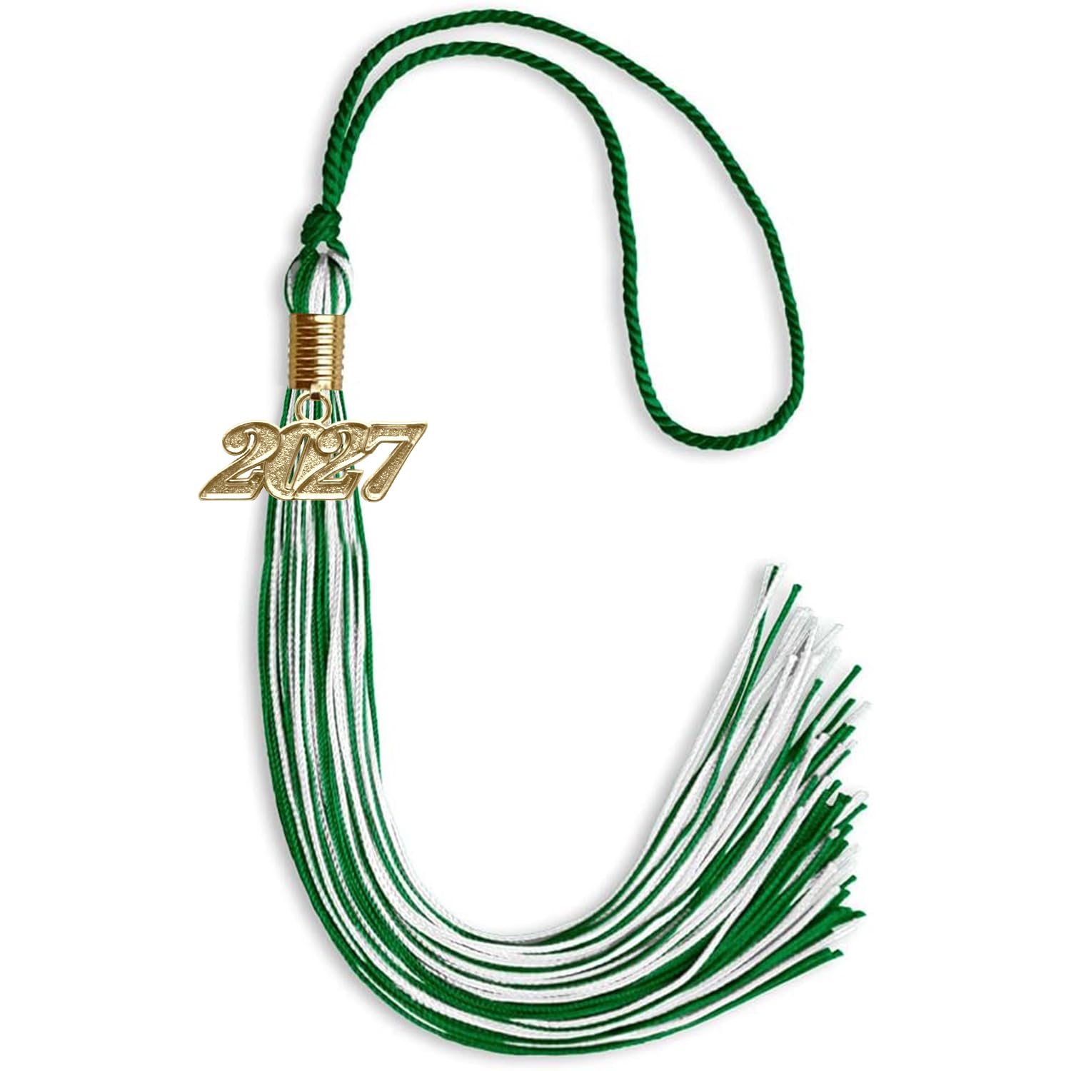 Endea Graduation Mixed Double Color Tassel with Gold Date Drop (Green/White, 2027)
