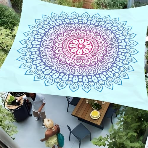 Hiseng Sonnensegel mit Ösen, Blaues Mandala Polyester Outdoor Markise, Sonnensegel Wasserdicht, Outdoor Wetterfest UV-Schut Markise, Tarp für Terrasse, Hinterhof, Rasen, Garten (Blau 2,180x180cm)