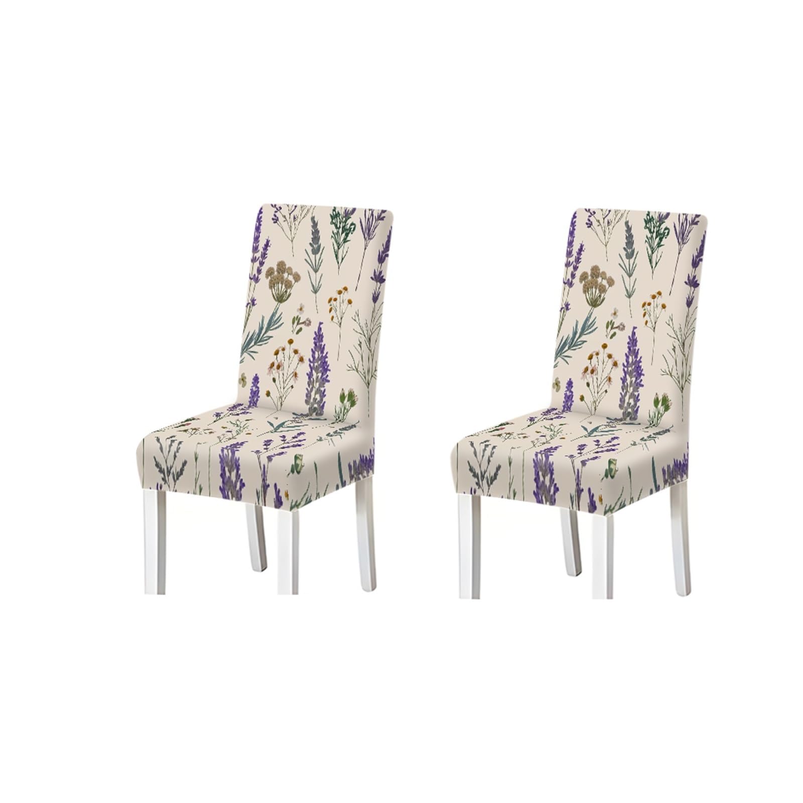 KXUAUV Watercolor Lavender Wildflower Botanical Print Stretch Dining Chair Covers, For Home Kitchen Dining Room Party, 2/4/6 PCS Seat Protectors for Restaurant Hotel Party(2PCS Chair cover)