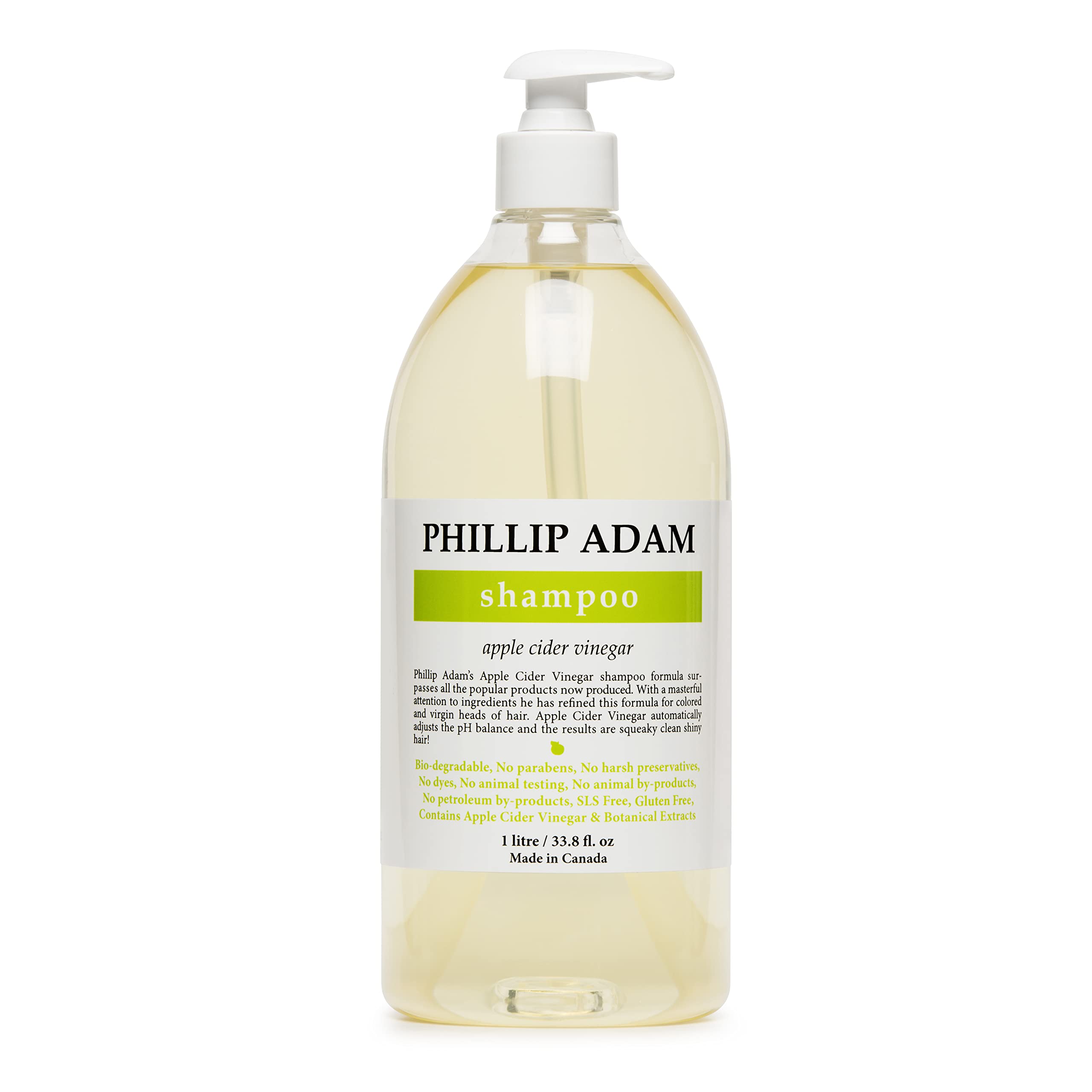 Phillip Adam Apple Cider Vinegar Shampoo for perfect pH Balance & Enhanced Shine - Sulfate Free and Paraben Free - Green Apple Scent - 33.8 Ounce