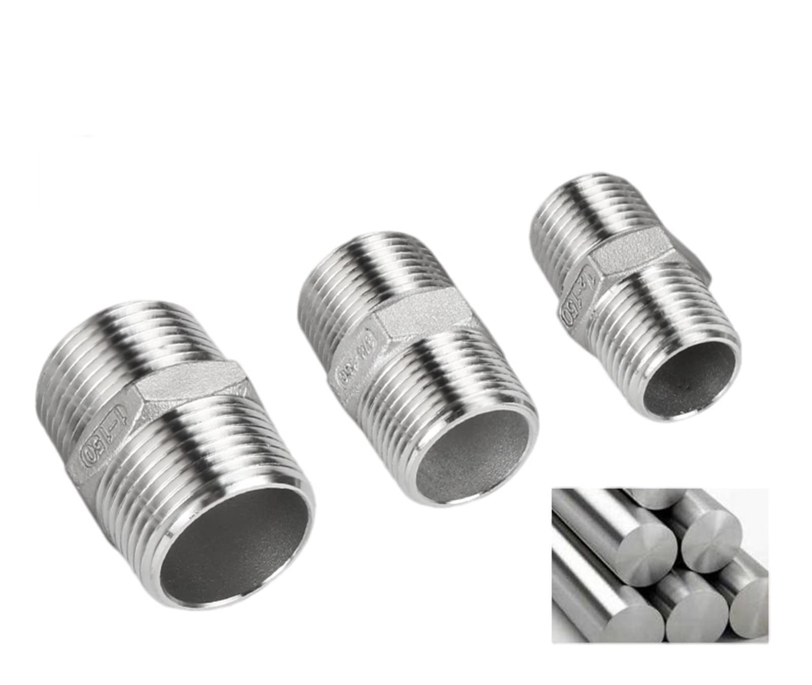 Coupling, Stainless Steel Hex Nipple,Male Thread 304 Stainless Steel Hex Nipple Union Pipe Fitting Connector Brass Hose