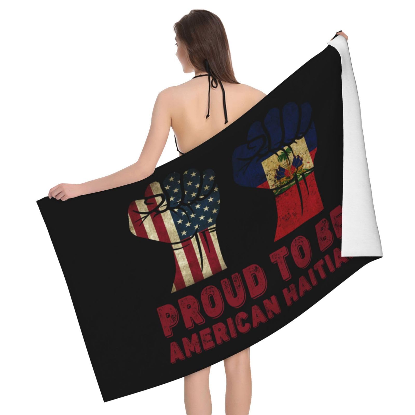 HLBSDM Microfiber Proud to Be Haitian America Flag Beach Towel Quick Dry Soft Sand Free Beach Towels for Pool Swim Beach Lightweight Thin Towels