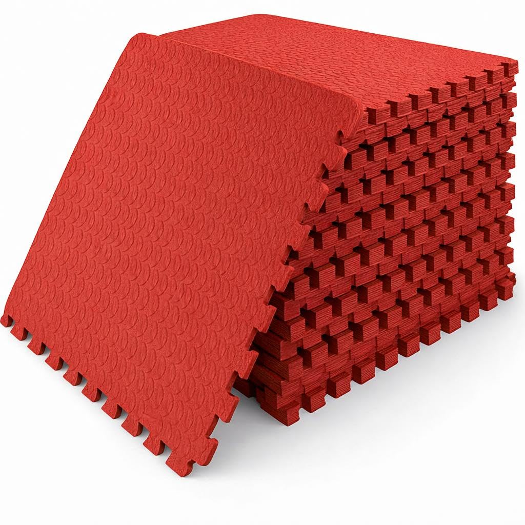 SAKUSEI Interlocking Pastel Red Foam Floor Tiles, 1cm Thick EVA Mats, 60x60cm, Heavy Duty Gym Flooring for Home Gym, Garage, Shed (28, Pastel Red)