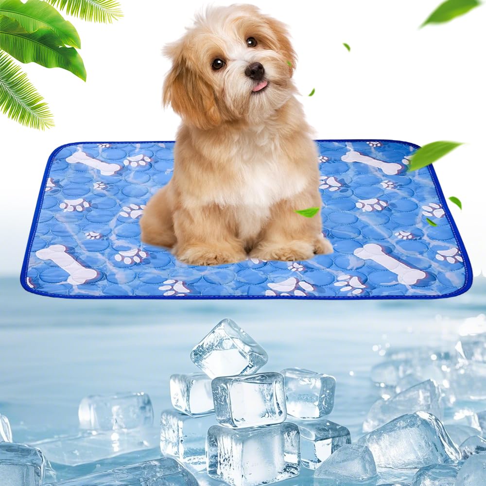 Alfombra Refrescante Perro Gatos, 100 * 70cm Manta Refrescante para Perros, Lavable Cama Perro Verano, Impermeable Antideslizante, Manta Refrescante Perros Grandes, Medianos y Pequeños Azul