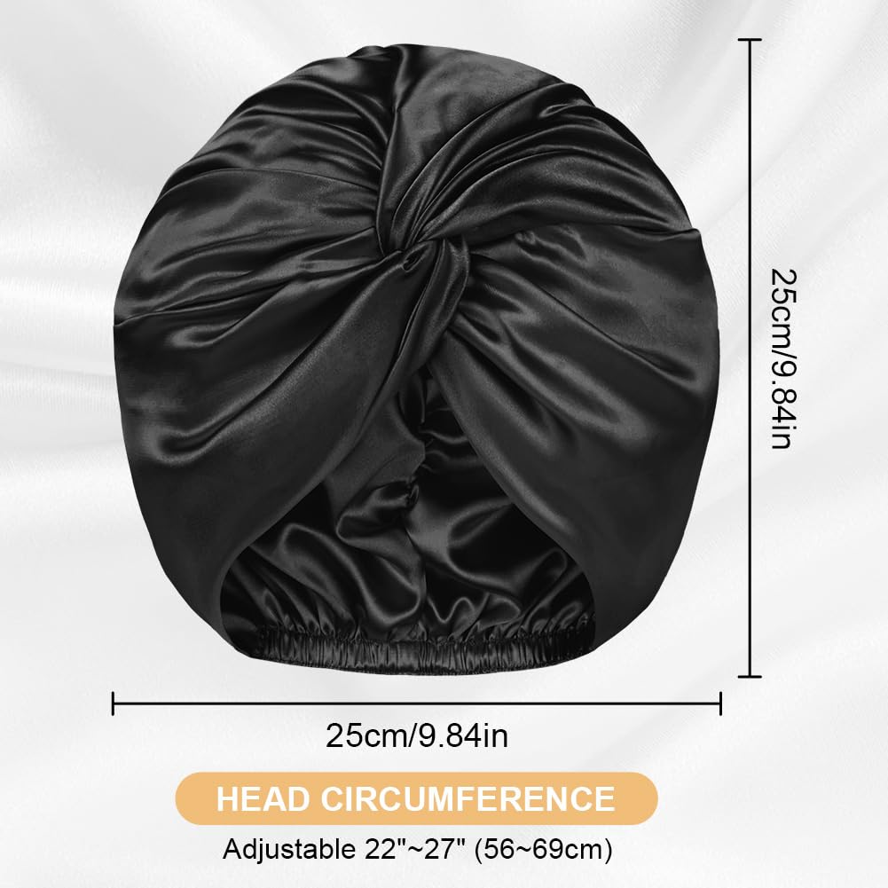 AOGOE Silk Hair Bonnet for Sleeping Double Layer Sleep Cap, Silk Sleep Cap with Elastic Bow, Night Sleep Cap - Image 2