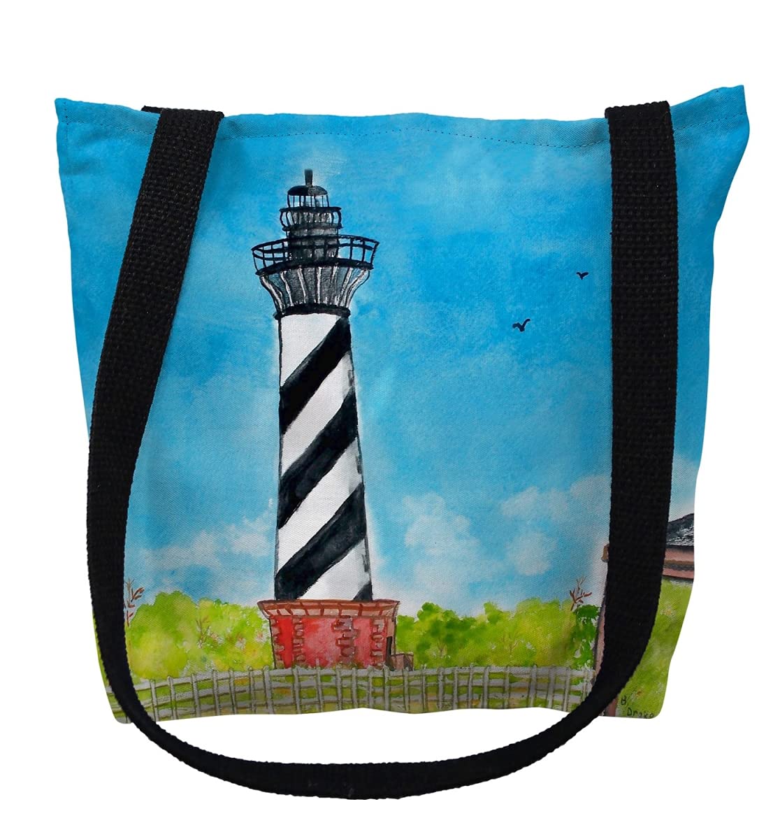 13 x 13 in. Hatteras Lighthouse NC Small Tote Bag by Betsy Drake – Cotton, Black, Model TY1068S