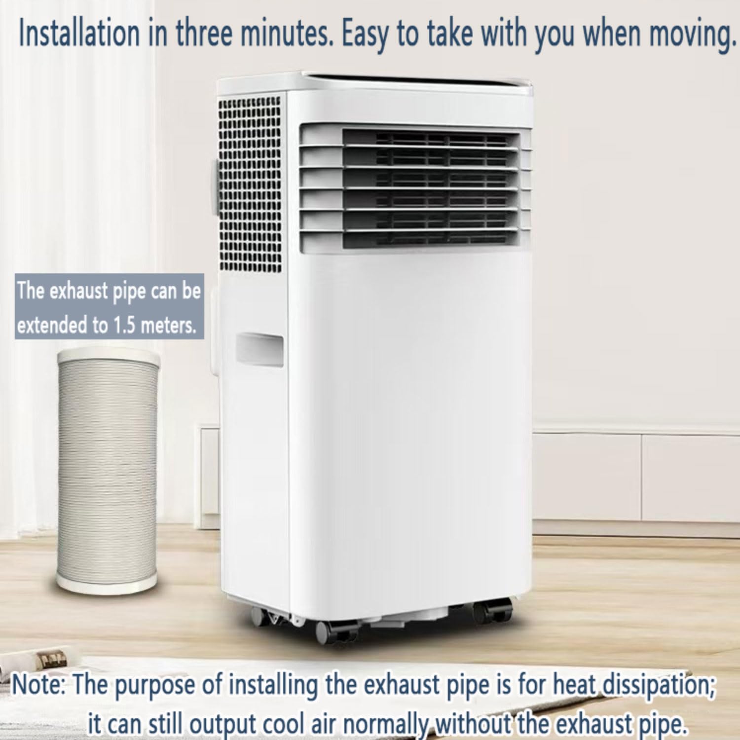 Tragbare Klimaanlage, 7000 BTU AC-Einheit, kühlt bis zu 32,5 m², leise Klimaanlage mit Ventilator und Luftentfeuchter, Fernbedienung, 24-Stunden-Timer, komplettes Fenster-Installationsset für
