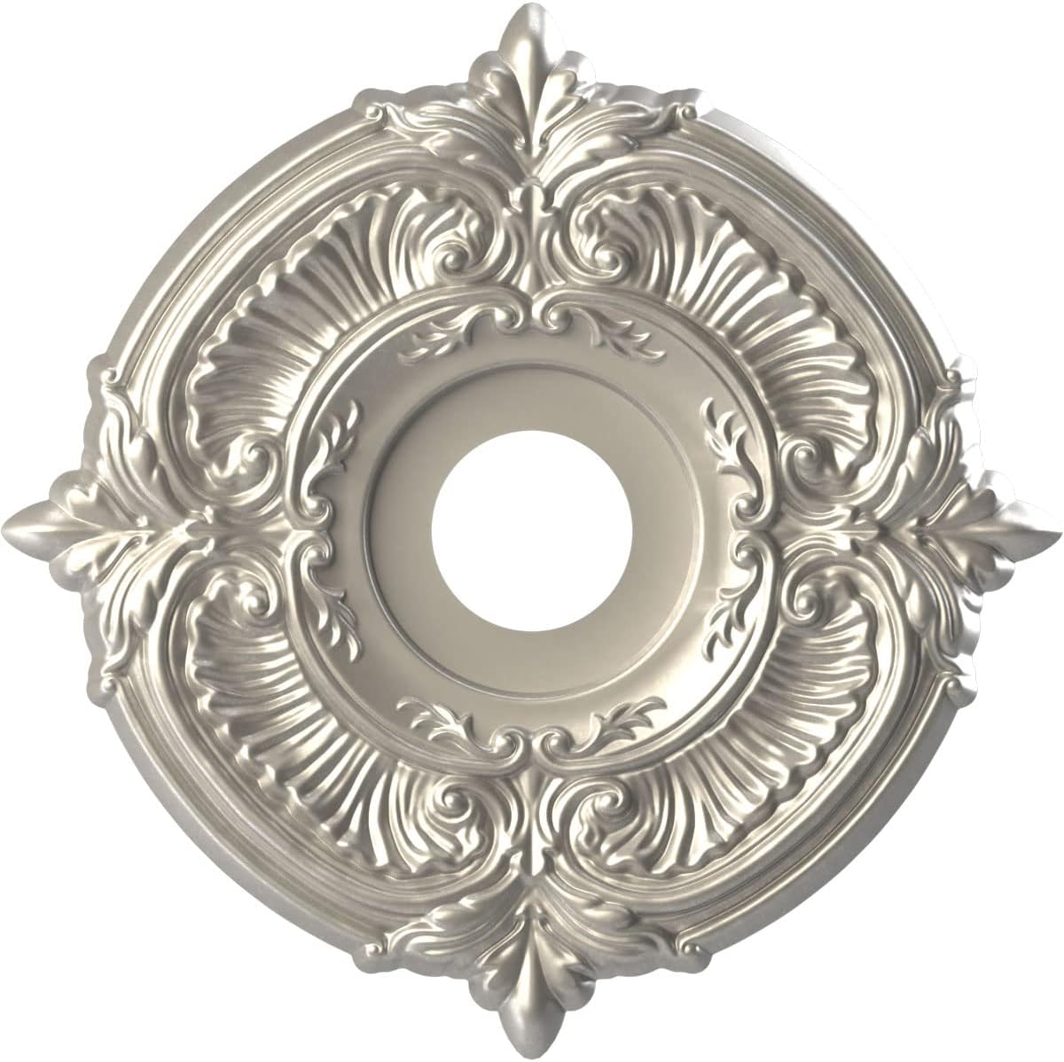Ekena Millwork CMP16ATBAL Attica Thermoformed PVC Ceiling Medallion (Fits Canopies up to 5 5/8"), 16"OD x 3 1/2"ID x 1"P, Bright Coat Aluminum 16"OD Bright Coat Aluminum