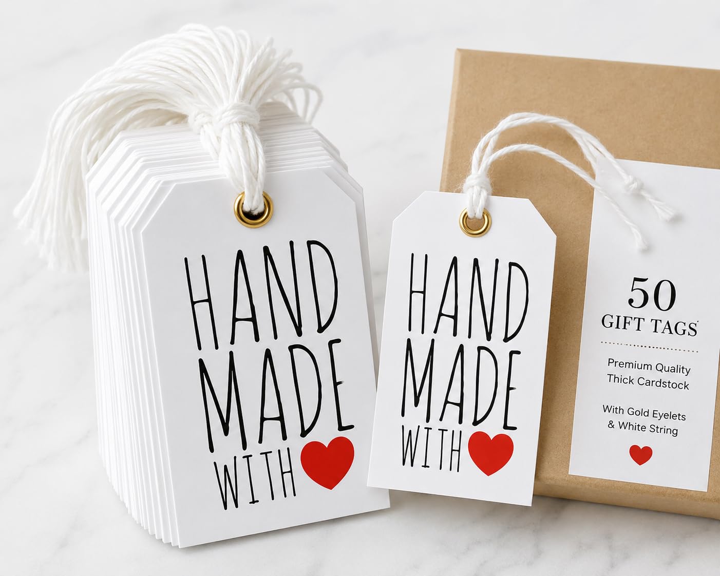 Handmade with Love Gift Tags, White, with Gold Eyelets and White String, Pack of 50-image-20