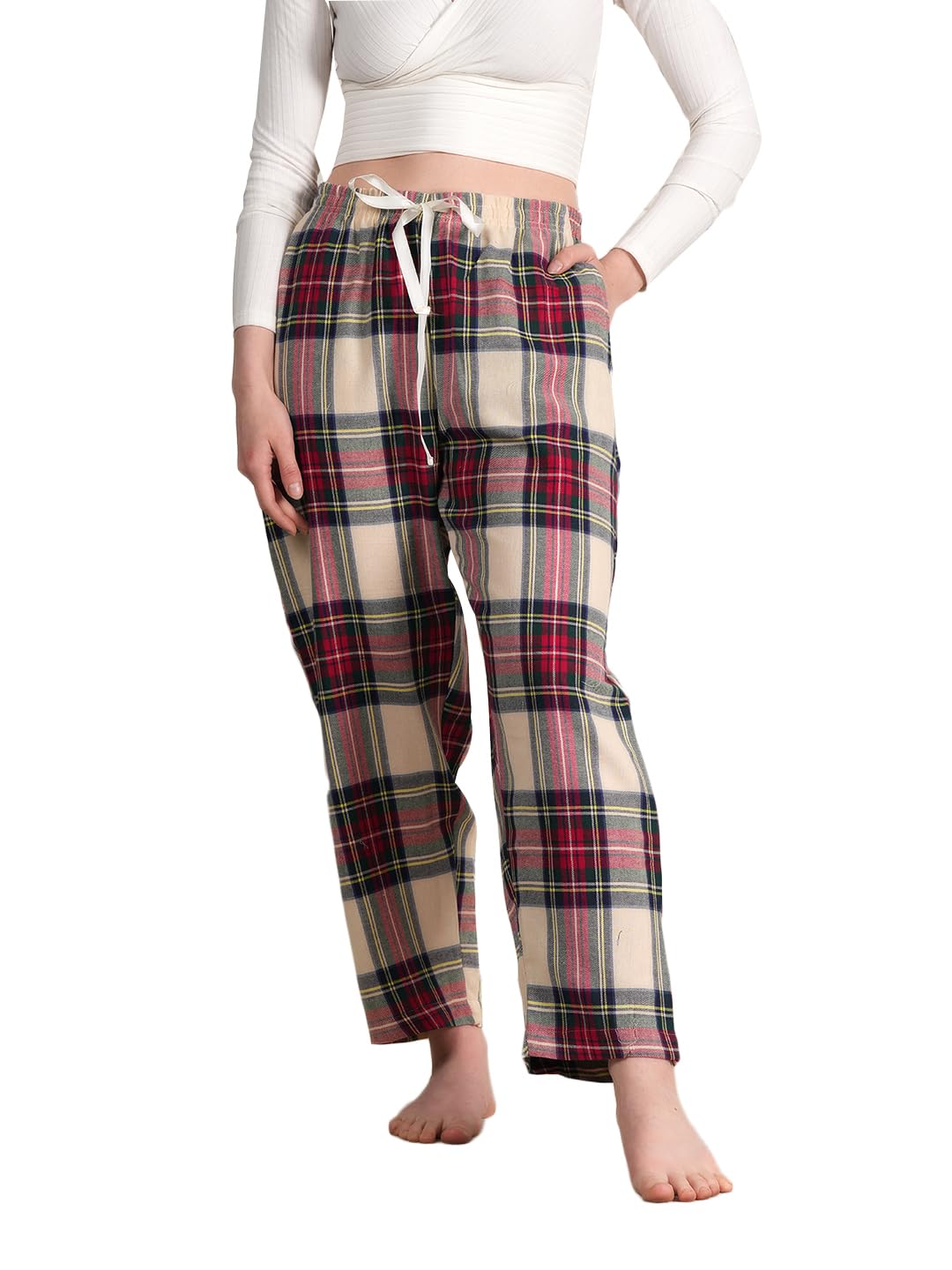 Women’s Pure Cotton Woven Pyjama | Mid Rise Relaxed Fit Elasticated Drawstring Waistband & Side Pocket | Comfortable Lounge, Sleepwear & Casual Bottom Wear(PY-88560MULTI-M)-picture-11