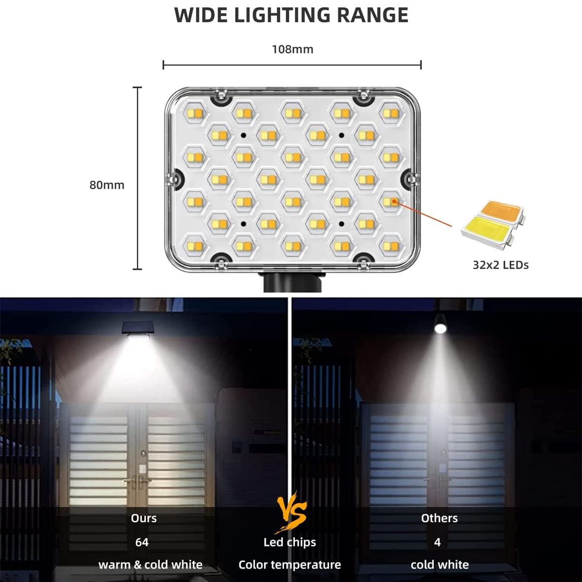 Focos solares, luz Solar LED IP65 Foco de Paisaje Impermeable al Aire Libre 2 en 1 Luces de Pared solares inalámbricas para jardín, Patio de Entrada