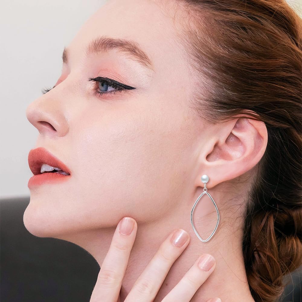 Sterling Silver Polished Open Drop Dangle Hoop Earrings 5mm Bead Post Dangle Earrings for Women - Image 5