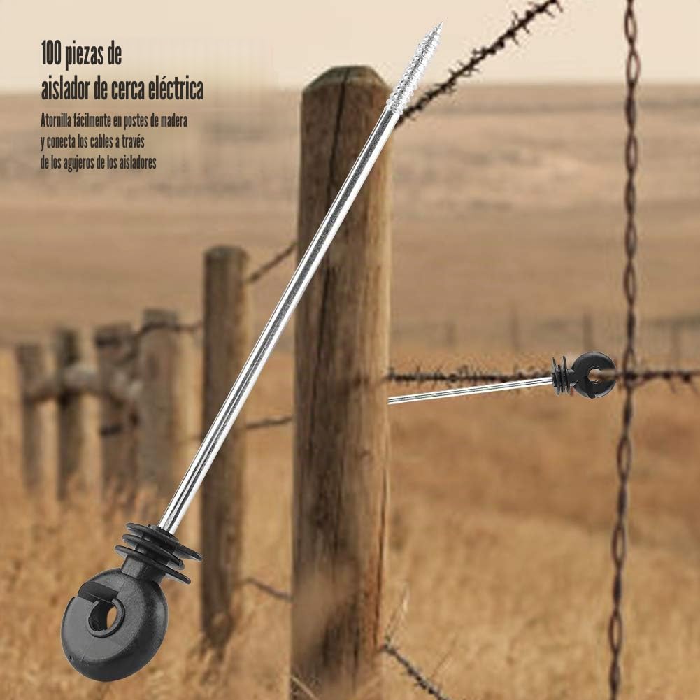 Aislador de Poste de Madera de 100 Piezas, Aislador de Cerca Eléctrica Tornillo de Larga Distancia en Aisladores de Anillo para Cercado de Animales de Granja