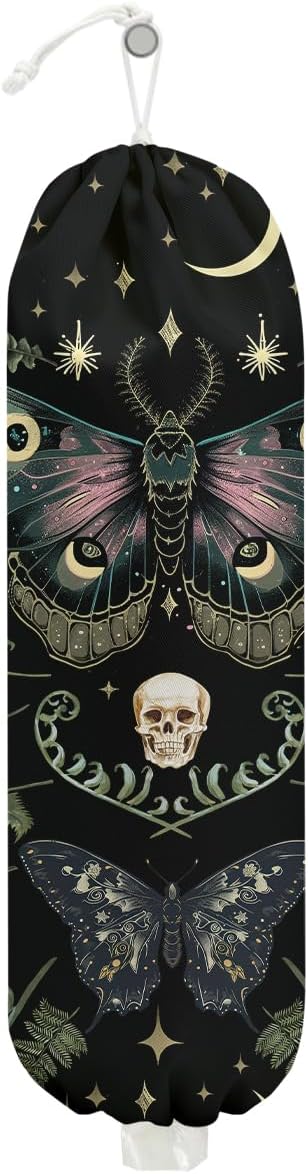 Gothic Moth Butterfly Plastic Bag Holder, Wall Mount Grocery Bag Holder