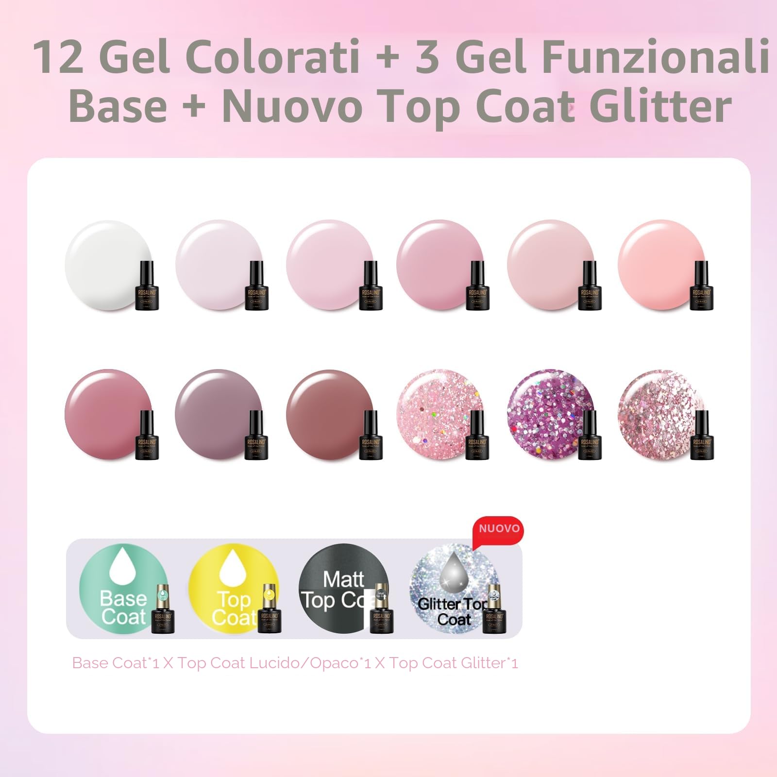 ROSALIND Kit Semipermanente Unghie con 48W UV LED Lampada, 12+4 Pezzi Smalto Semipermanente Unghie Bianco Rosa Viola Avena Colori, Kit Per Unghie Soak Off Manicure Regalo per Principianti