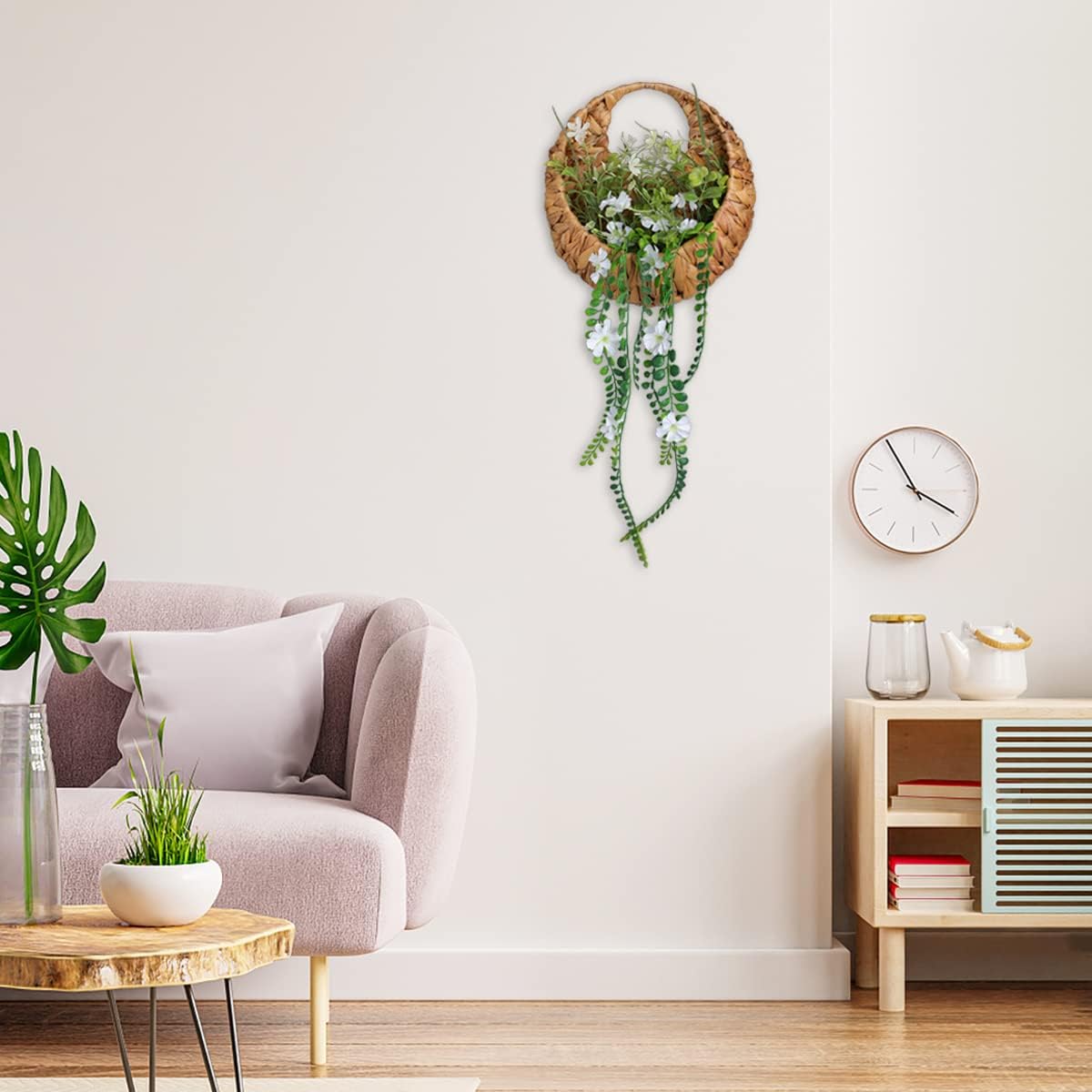 22inch Artificial Handing Plants for Wall Art Decor,Greenery Wall Decorations,Ivys Succulents Greenerys with Flower Baskets for Home,Farmhouse,Indoor,Porch,Room,Garden Decoration