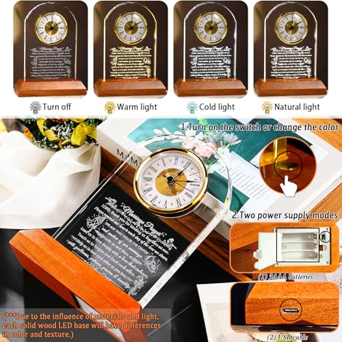 Image of Ornalrist Wedding Gifts for Couples 2026 Glass Clock with Wooden Light Base, Happy Anniversary Marriage Prayer with Inspiring Quotes, Unique Newlywed Mr and Mrs Engagement Bridal Shower Home Decor