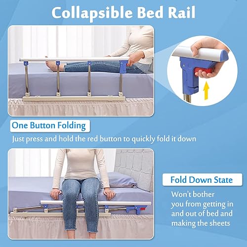Miniatura 3 de Mybow Barandilla de cama para adultos mayores barandilla de seguridad plegable con asa de asistencia, soporte debajo del colchón, protector médico