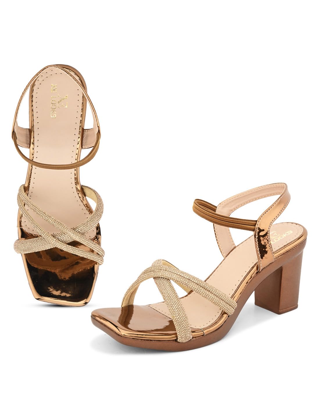 XE Looks Attractive & Comfortable Copper Block Heel Sandal with Ankle Strep for women & Girls (B0CQV5D4BS) Amazon Price History, Amazon Price Tracker