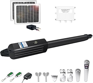 TOPENS A8S Automatic Gate Opener Kit Heavy Duty Solar Single Gate Operator for Single Swing Gates Up to 880 Pounds Gate Motor with Solar Panel