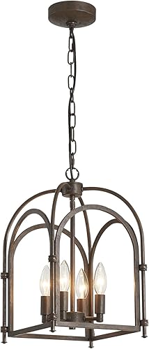 Candelabros de 4 luces, candelabro de granja para accesorios de iluminación de comedor, accesorios de luz colgante de linterna de metal para cocina,