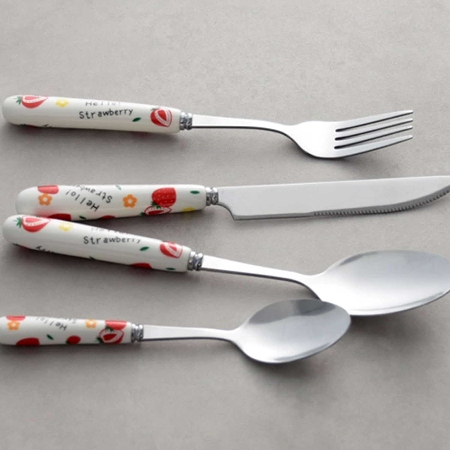 Ensemble de Couverts 2/4 pièces, Couteau, Fourchette, cuillère, Manche en céramique, Service de Table, fourchettes à dîner en Acier Inoxydable, Service d'argenterie Poli Miroir