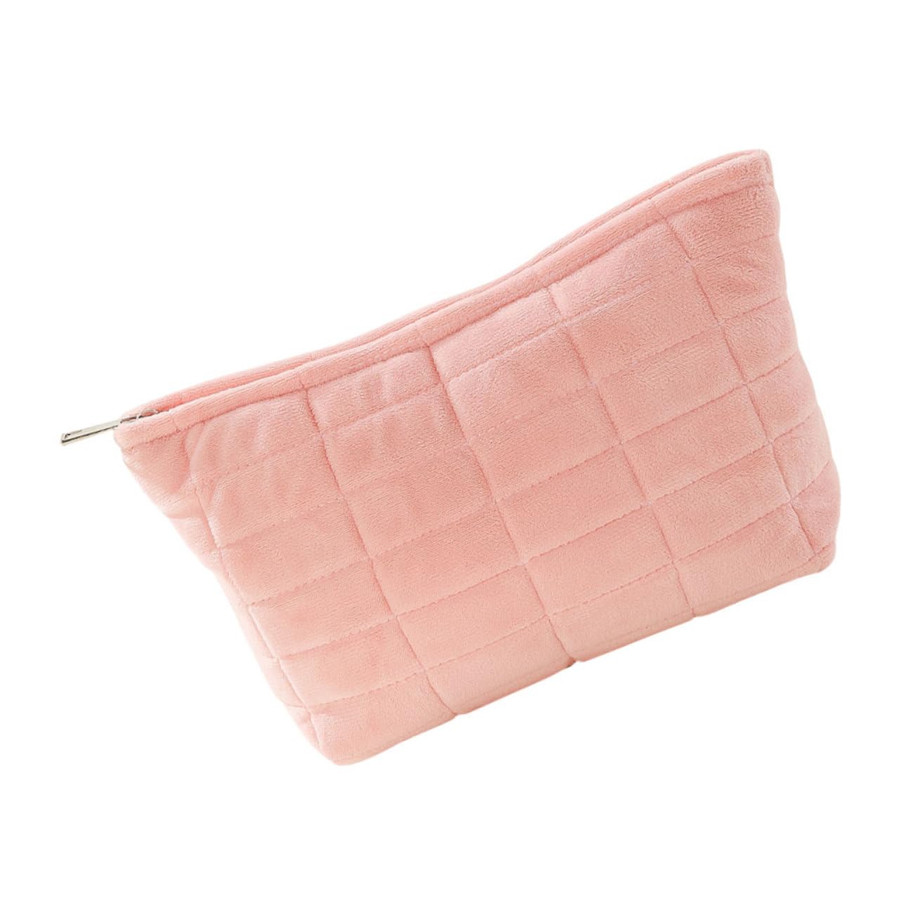 Healeved cosmétique portable Se maquiller sacs trousses de toilette organisateur de trousse de maquillage grand à brosse à maquillage Peluche rose