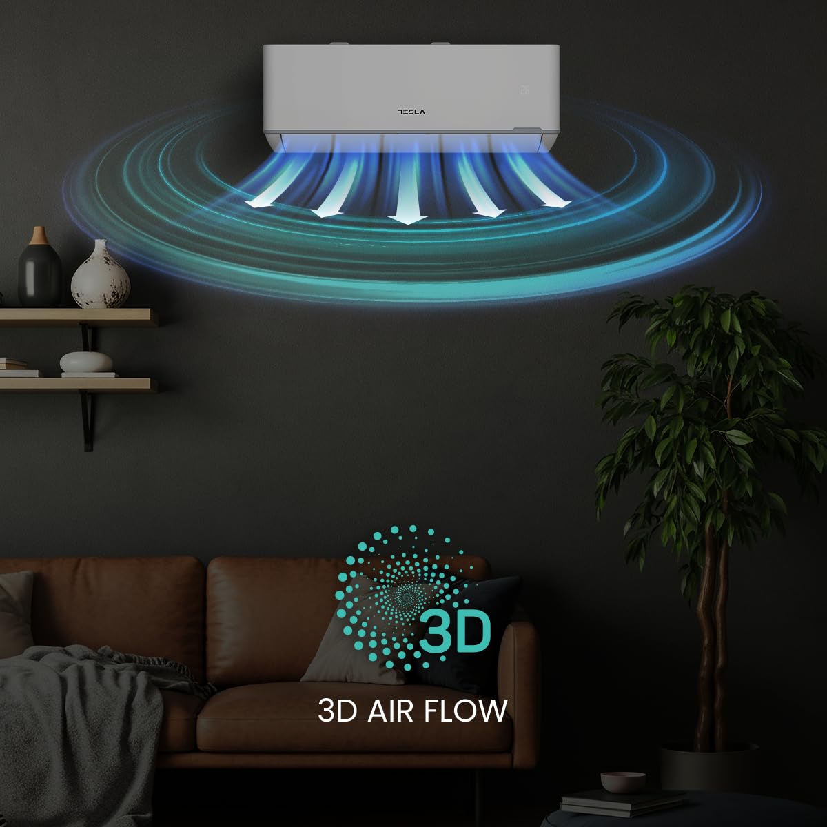 Tesla Aire Acondicionado Inverter Split 3.000 Frigorías [Hasta 30m2] (12.000 BTU) - Wi-Fi, Turbo, Autolimpieza, A+++ Calor, Clase A++ Frío, Gas R32 (Blanco)