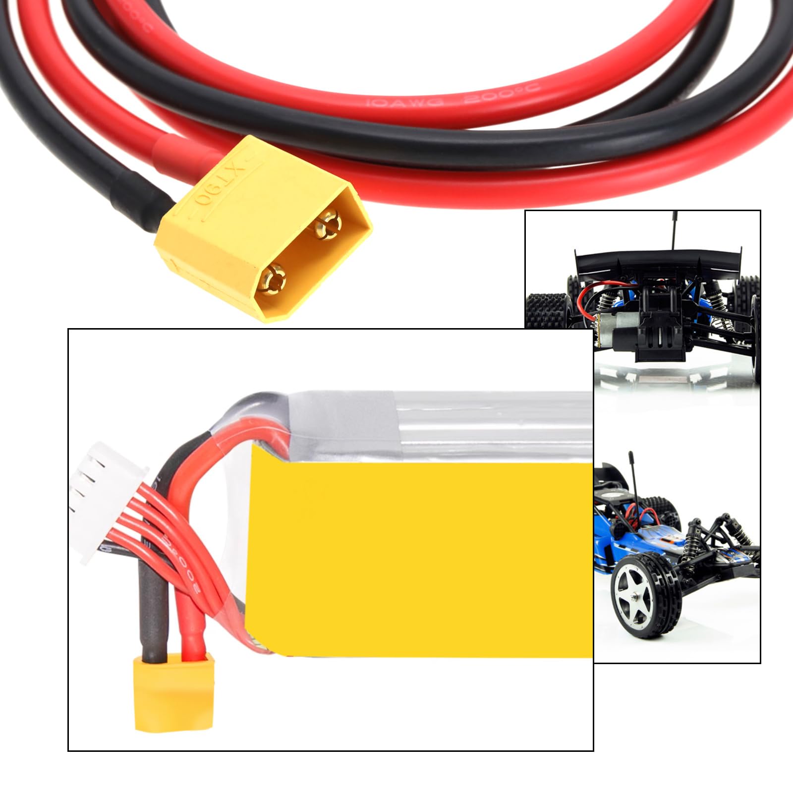 The Lord of the Tools XT90 do O-ring kabel złącza 10AWG silikonowe zaciski przedłużacz kabel zasilający do dronów wyścigowych RC FPV (zaciski męskie XT90 na O-ring)