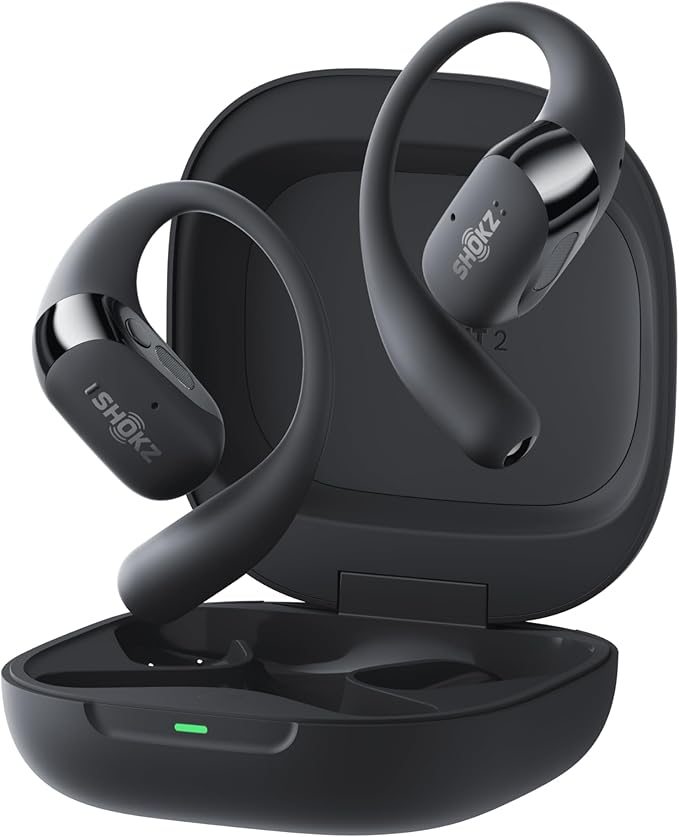 SHOKZ OpenFit 2+ Open-Ear Headphones,Wireless Bluetooth Headset, Dolby Audio Enabled, Comfortable Earbuds with Soft Hooks, 48H Playtime, IP55 Water-Resistant, USB-C & Wireless Fast Charging, Black