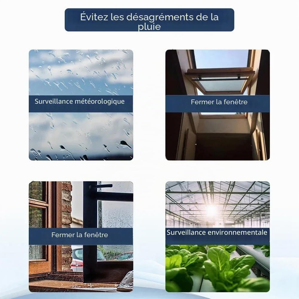 Tuya Smart Zigbee Capteur de pluie avec détecteur de lumière, fonctionnement solaire, capteur de pluie étanche IPX6, télécommande