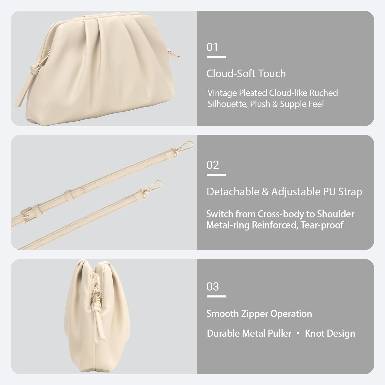 Clutch Purses For Women Elegant Vegan Leather Pleated Evening Clutch Bag With Zipper For Wedding Gala Holiday - Image 6