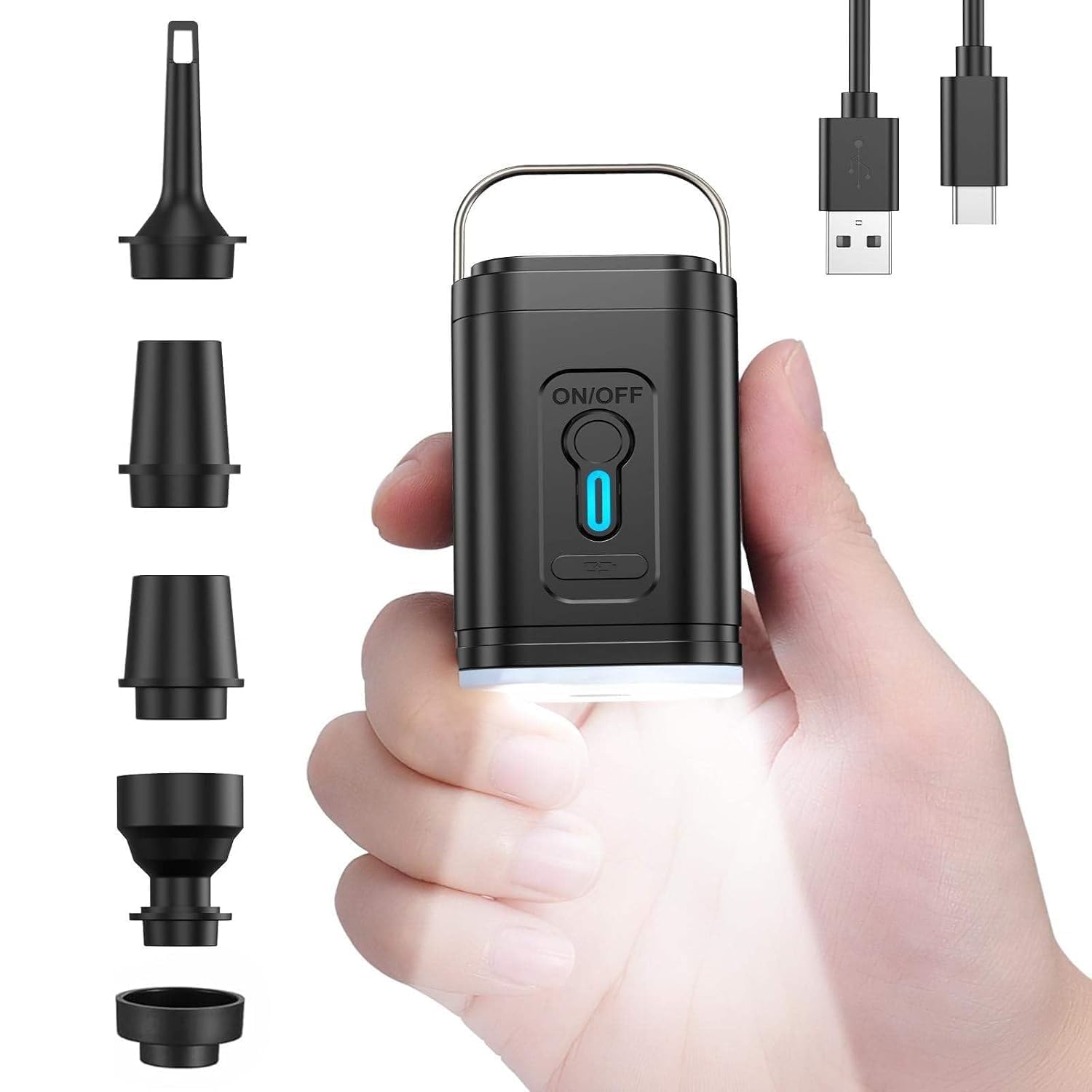 Rechargeable Electric Air Pump with Nozzle Attachments and USB Type C Charging Cable, Black, ABS Plastic, 250 Grams-image-17