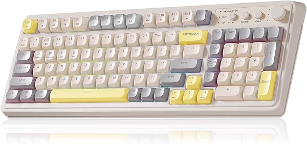 AULA 99 Wireless Keyboard, Custom Computer Keyboard, Tri-Mode Bluetooth 5.0/2.4GHz/USB-C Cute Creamy Gaming Keyboards with Number Pad, RGB Backlit Media Knob Programmable Keybaord for PC Gamer - Grey - 5
