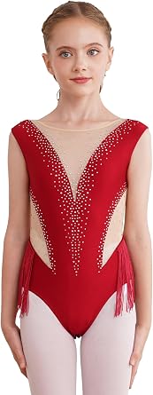 Kids Girls Professional Artistic Gymnastics Competition Costume Rhythmic Gymnastics Leotards Skating Dress