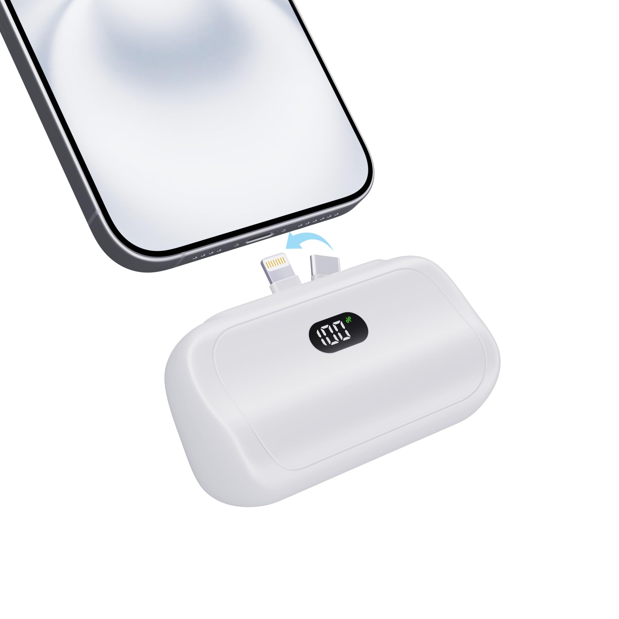 TECH-FUN 5,000mAh Power Bank Charger,Switch between USB-C and Lightning Connectors,Mini Portable Fast Charging Power Bank Compatible With All iPhone Series,Samsung Galaxy Series,and More (White)