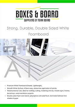 A1 White Foamboard – 5mm Thick x 5 Sheets (594mm x 841mm) – Lightweight Mounting Boards for Crafts, Displays, Signage, and Model Making