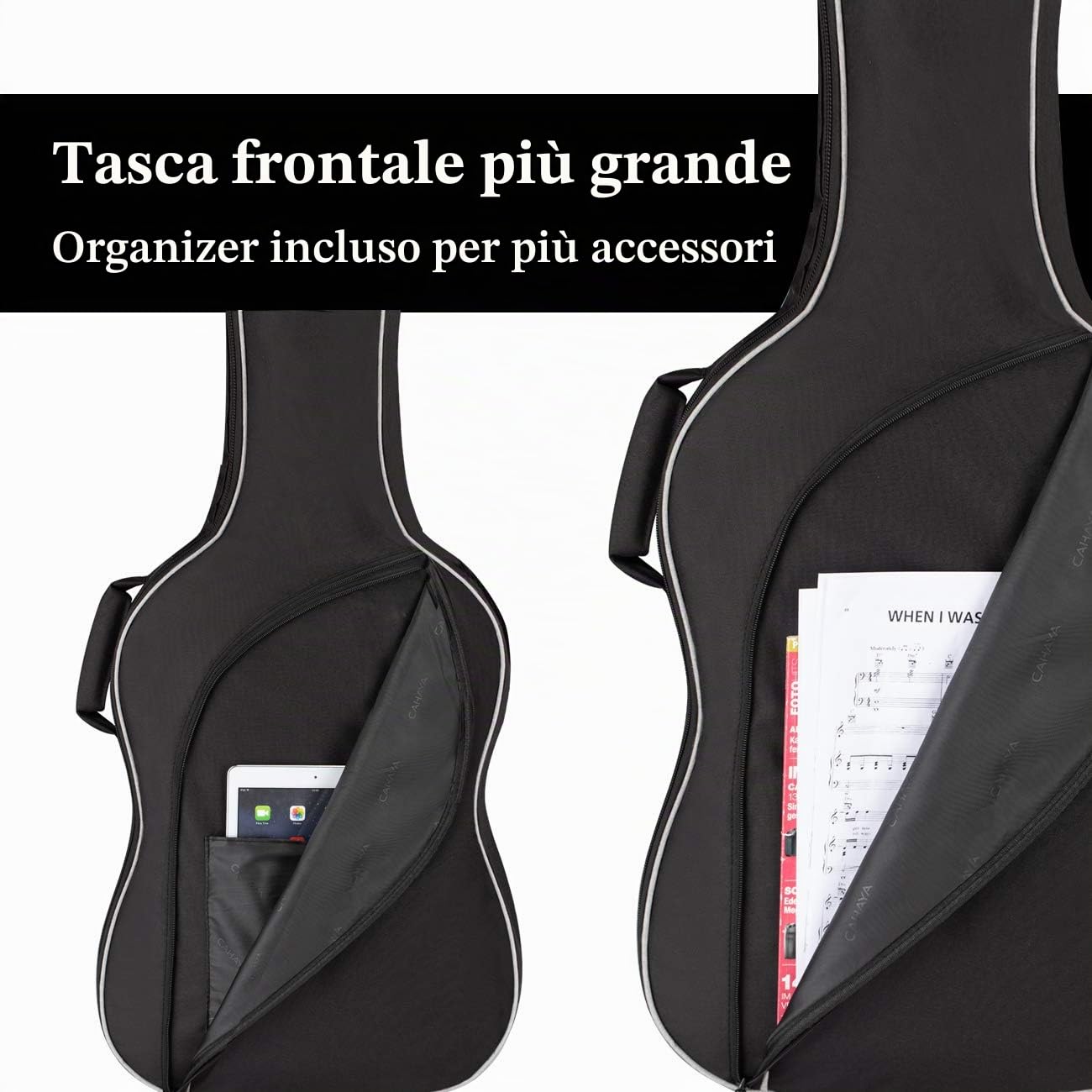 CAHAYA Borsa per Basso Elettrico Elettrico: Custodia per Basso con Imbottitura di 8mm Borse per Basso di 43 Pollici con Ampia Tasca Frontale per Spartiti o Libri Musicali Nero