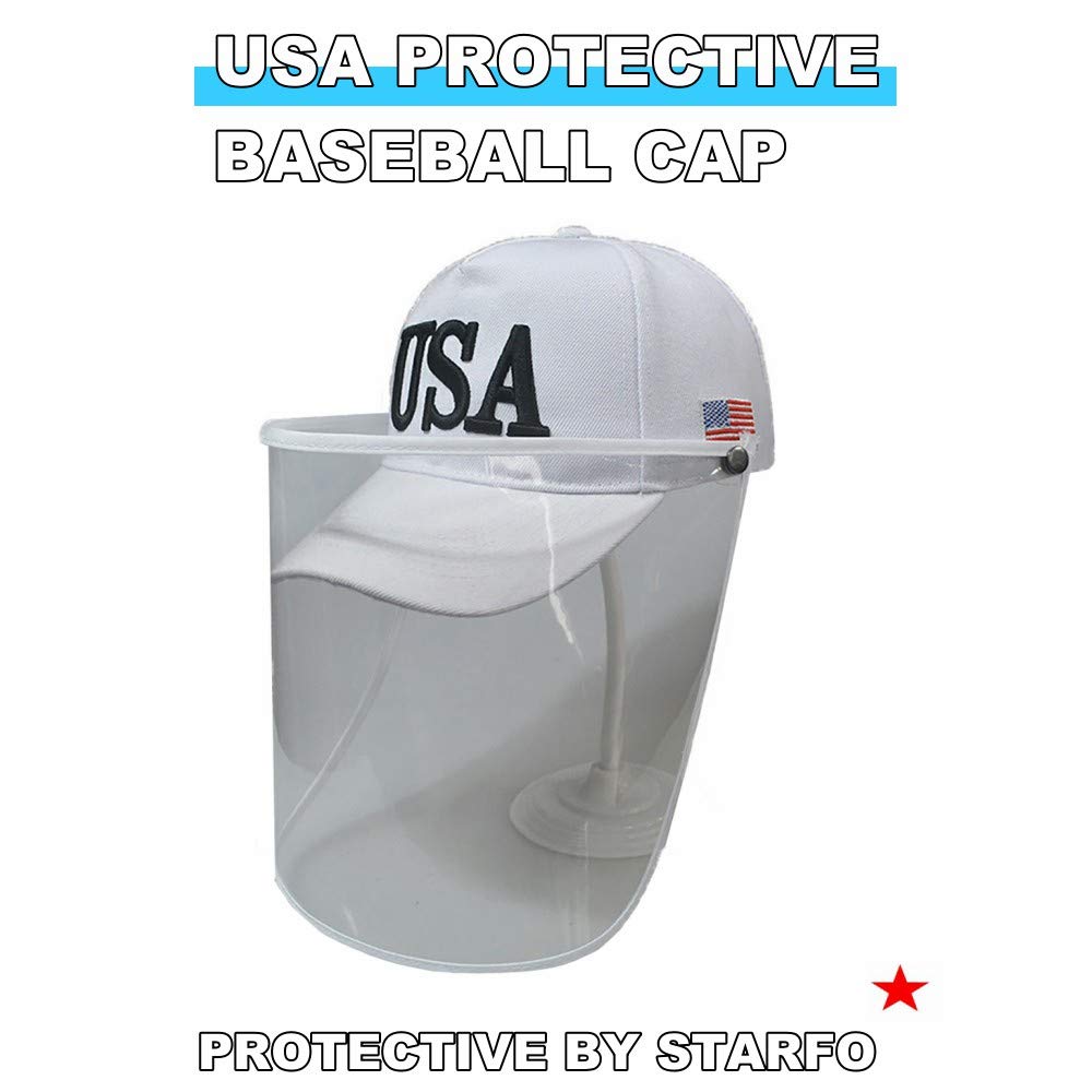 StarFo Protective BaseBall Cap，Safety Face Shield Protection Outdoor Protective Cap/Hat Cover Full Face Shields，Anti-pollen,Anti-Saliva （White）