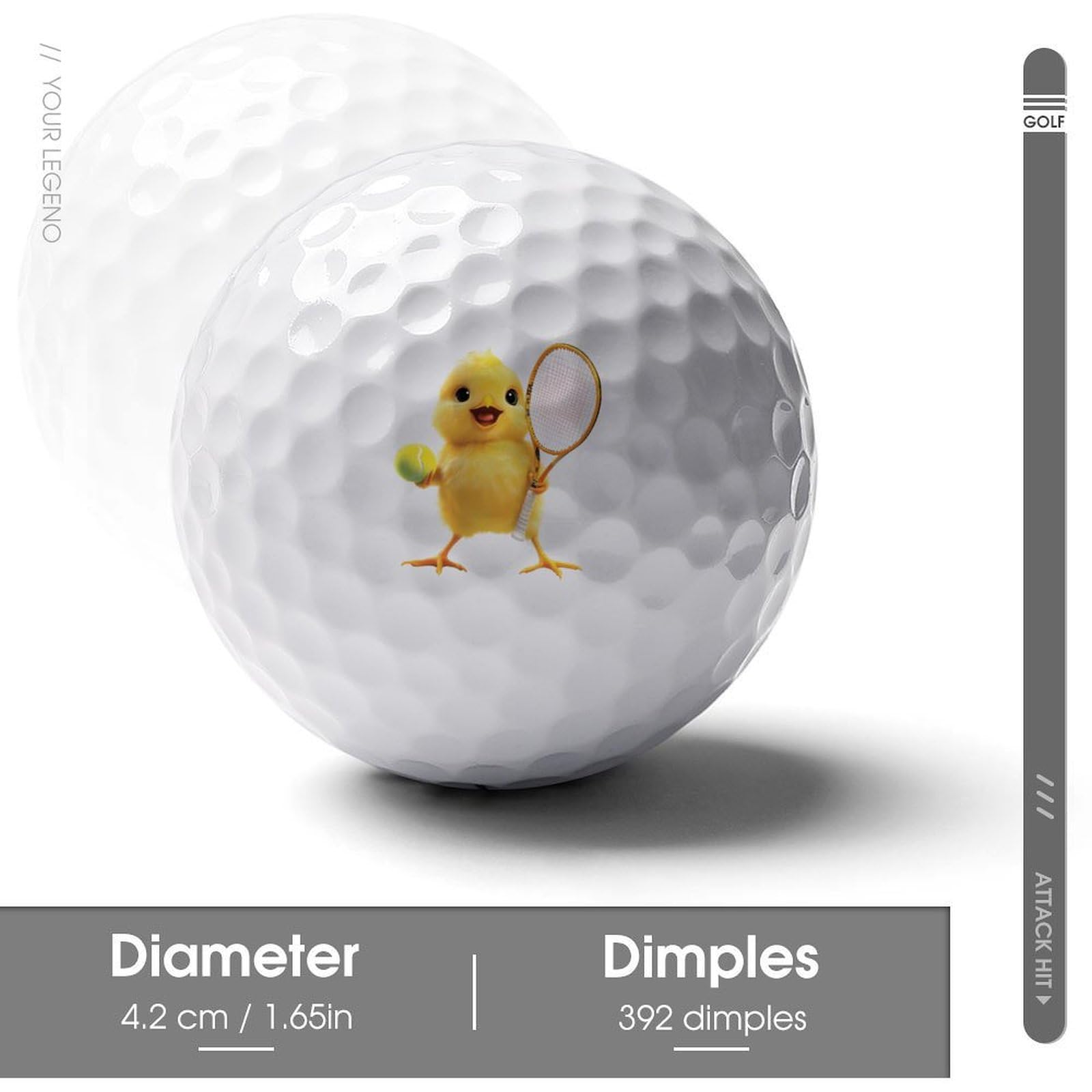 Chicken Playing Tennis Personalized Golf Balls Funny Long Distance Practice Golf Ball for Men Women Backyard