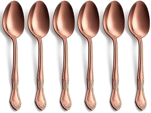 Tenedores de postre de oro rosa mate, tenedores de acero inoxidable con acabado satinado, juego de 6 tenedores para ensalada, diseño de patrón rosa,