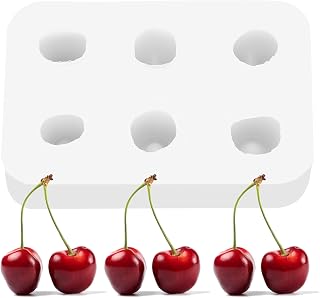 Cherry Mold Silicone 3D Cherry Fondant Mold Artificial Fruit Chocolate Silicone Molds Berry Shaped DIY Cake Topper Decorating Tool for Jelly Cookie Pudding Cookies Candle (6 Cavity)